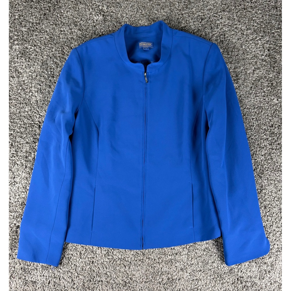 Pendleton Womens Royal Blue Zip Front Shoulder Padded Blazer Jacket Size 16